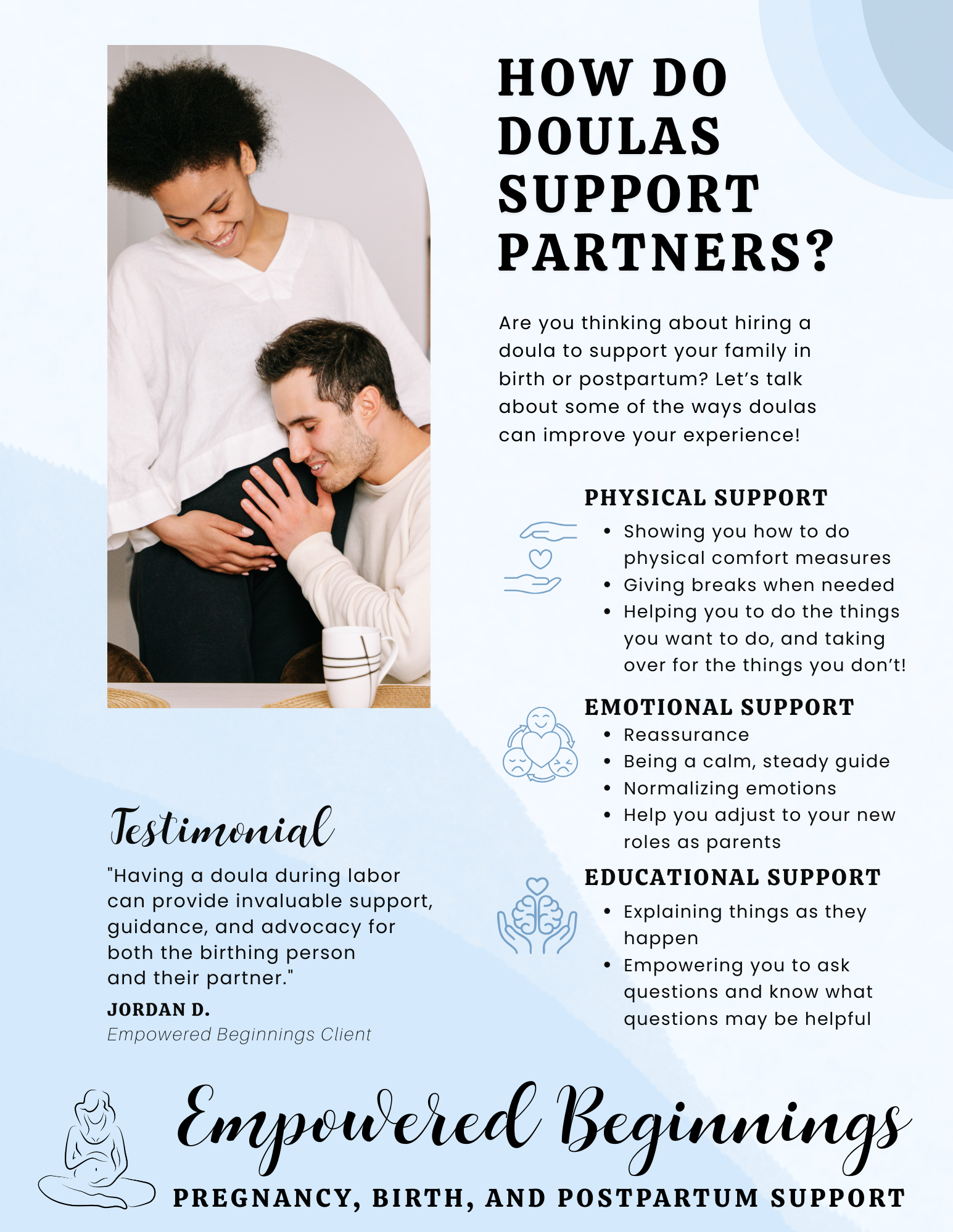 How birth doulas support partners during pregnancy, labor, and postpartum